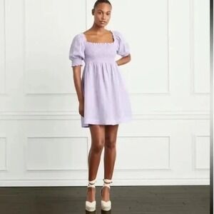 Hill House Home Athena Linen‎ Nap Mini Dress in Lilac Stripe Size XS